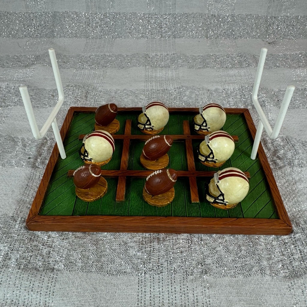Russ Berrie Football Tic Tac Toe Game Handpainted Sports Decor 17450 Complete